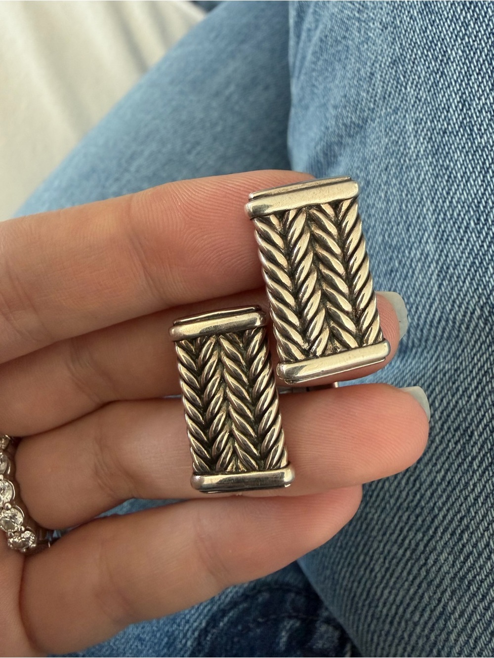 David Yurman Silver Braided Bar Cuff Links